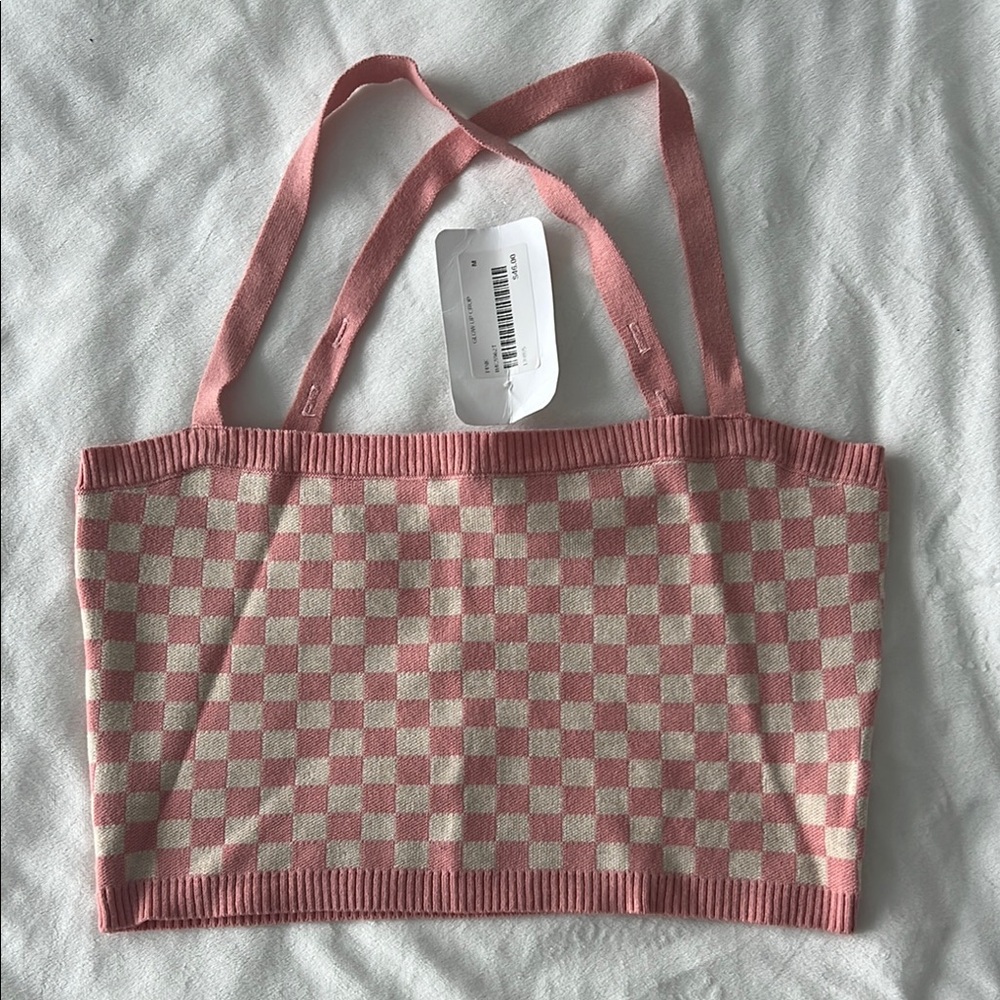 Glow Up Pink and Cream Checkered Crop Top